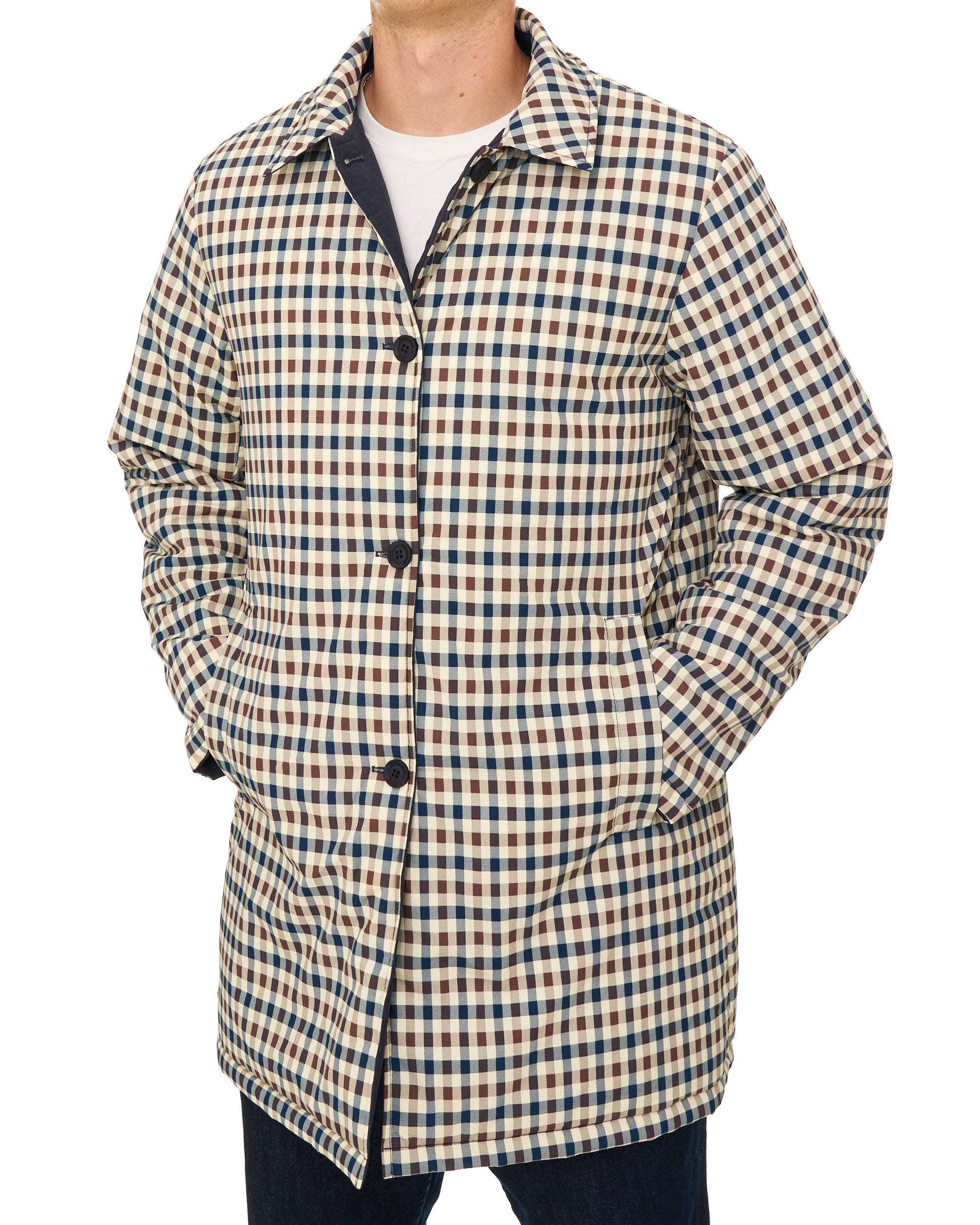 Aquascutum Reversible Padded  Trench Navy/Club Check
