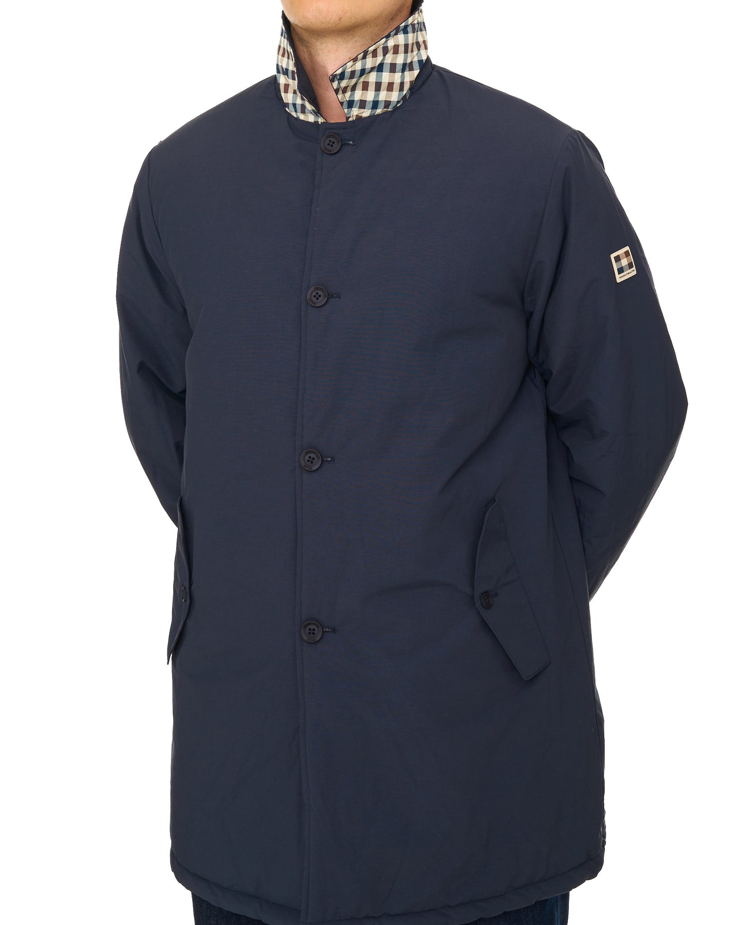 Aquascutum Reversible Padded  Trench Navy/Club Check