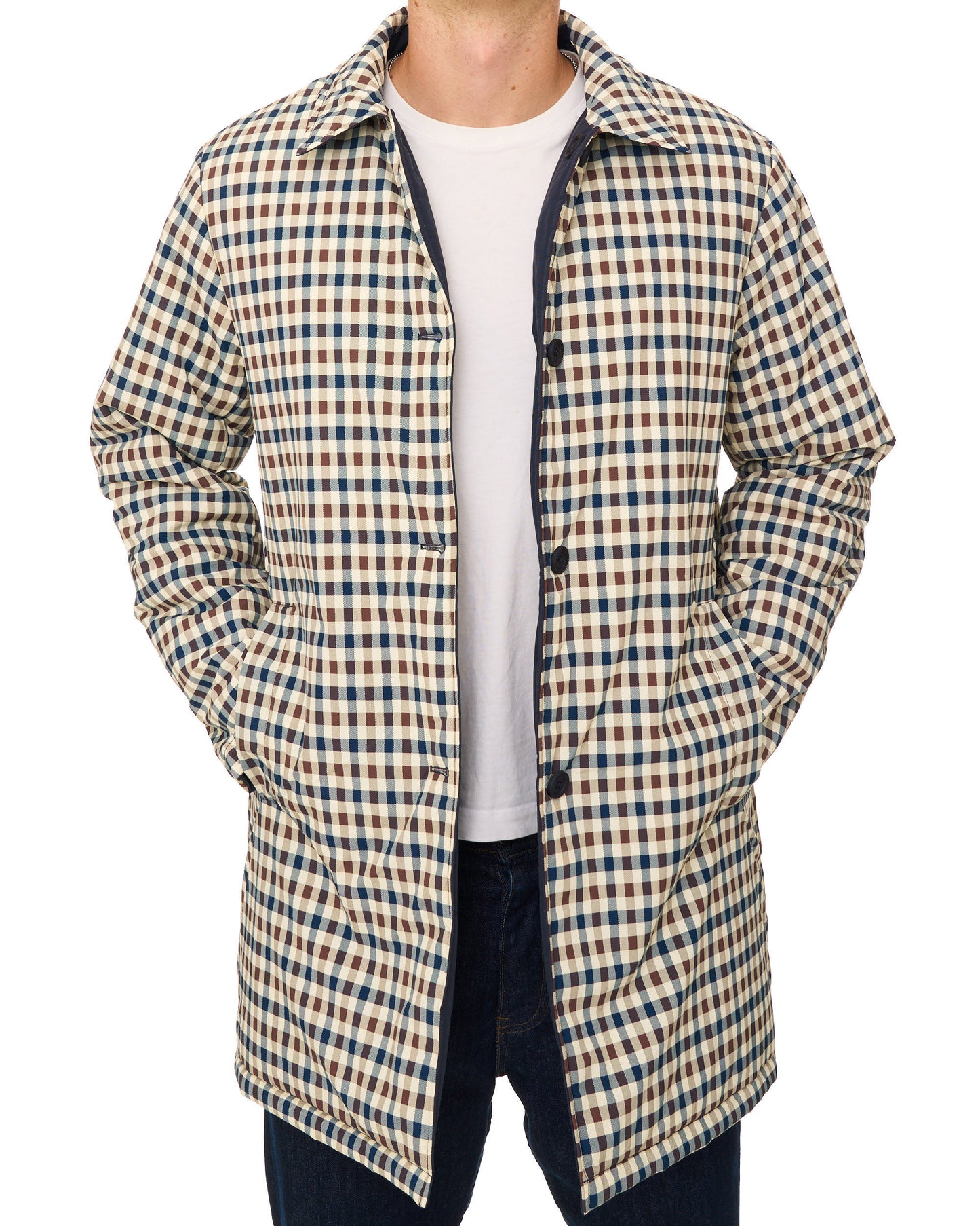 Aquascutum Reversible Padded  Trench Navy/Club Check