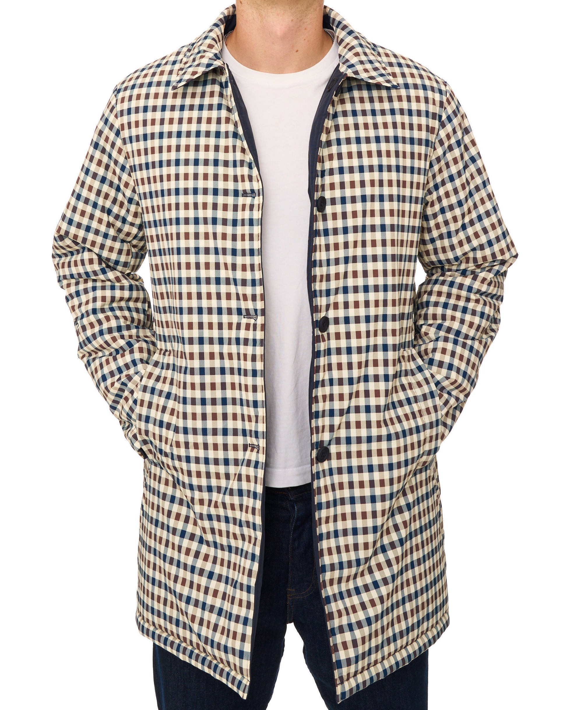 Aquascutum Reversible Padded  Trench Navy/Club Check
