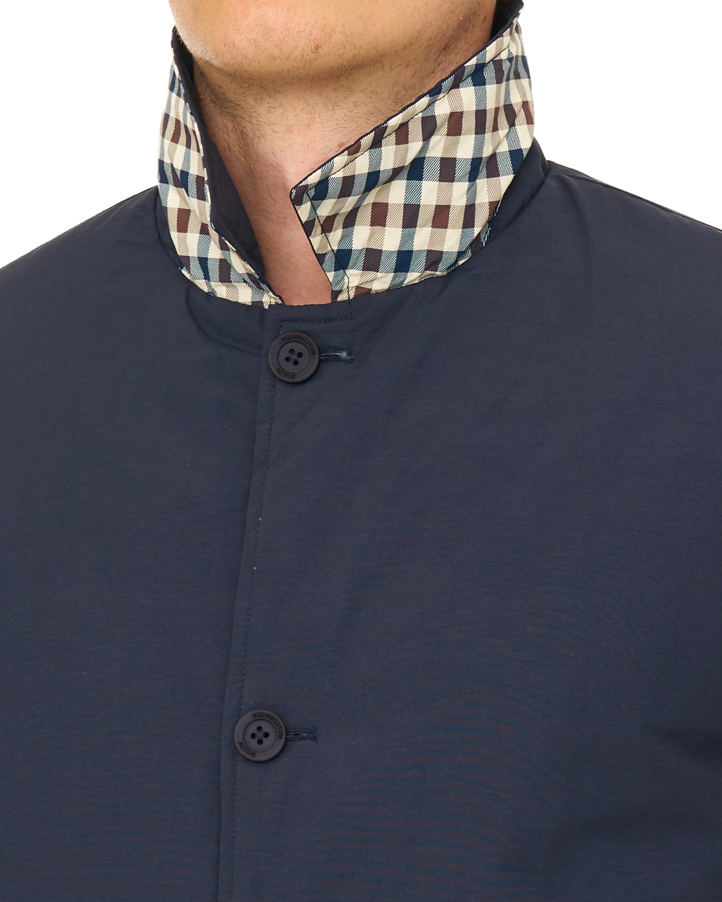 Aquascutum Reversible Padded  Trench Navy/Club Check
