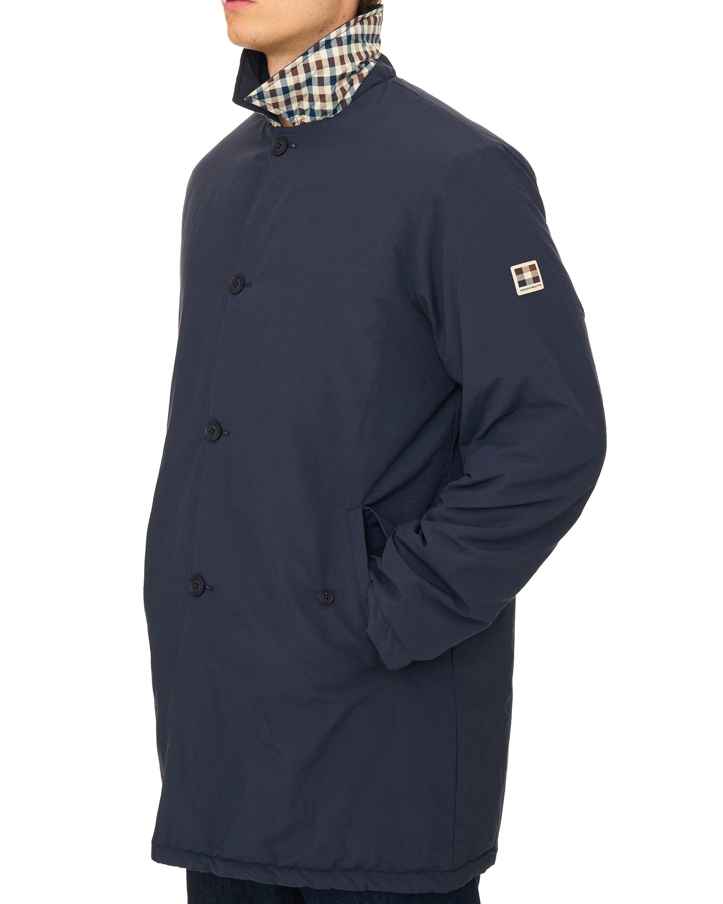 Aquascutum Reversible Padded  Trench Navy/Club Check