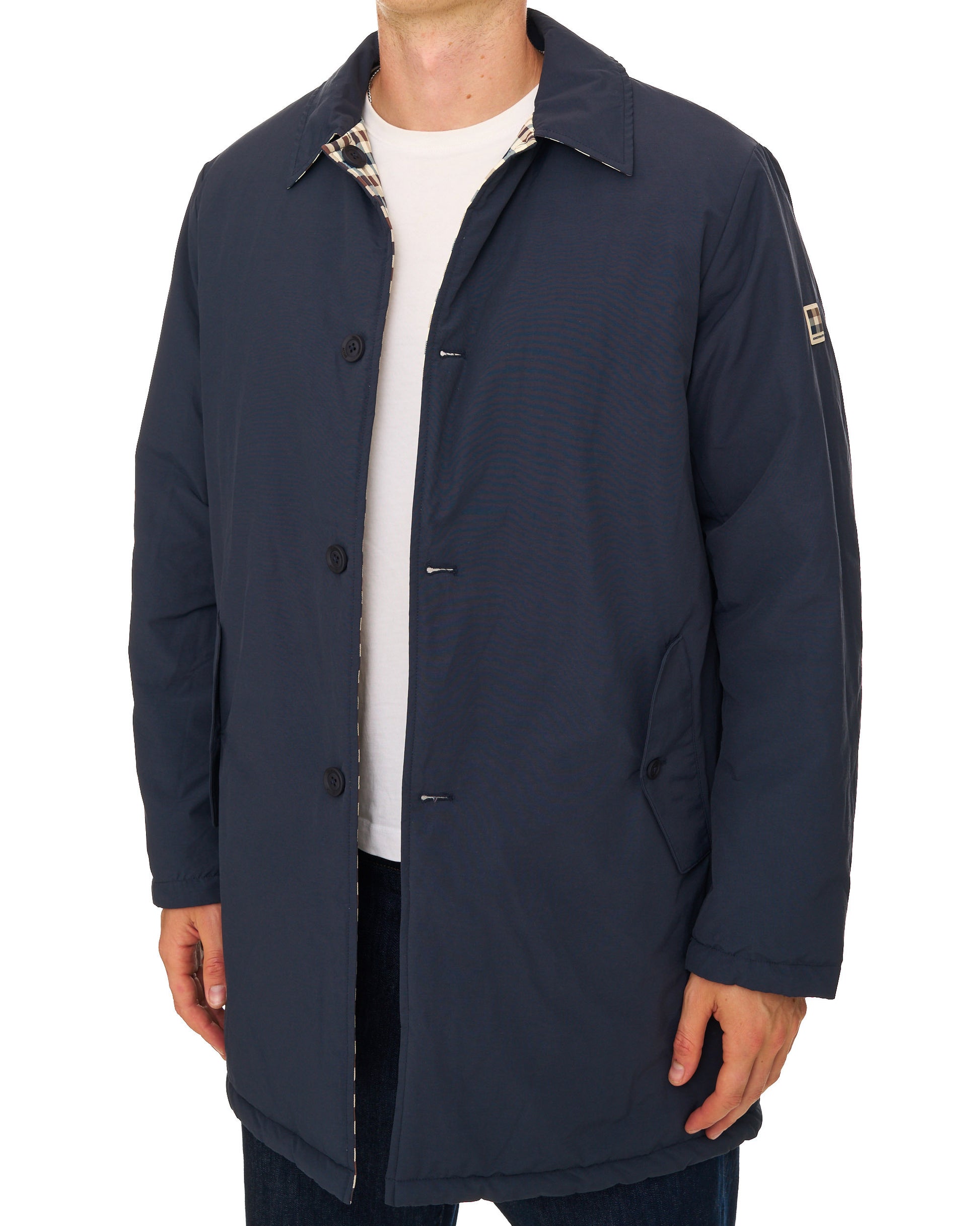 Aquascutum Reversible Padded  Trench Navy/Club Check