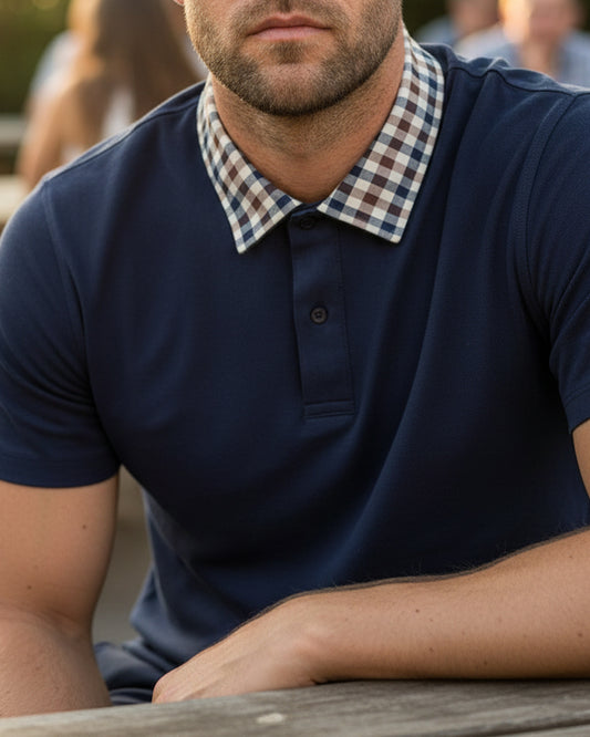 Aquascutum Aquascutum Club Check Collar Polo Navy