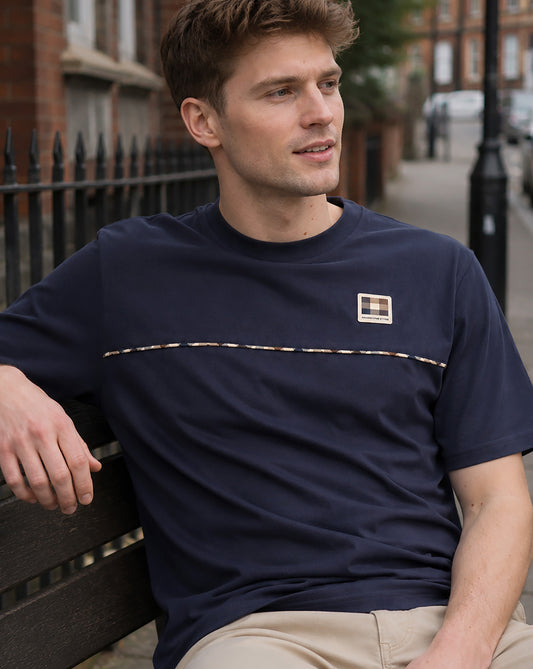 Aquascutum Aquascutum Club Check Piping T-Shirt Navy