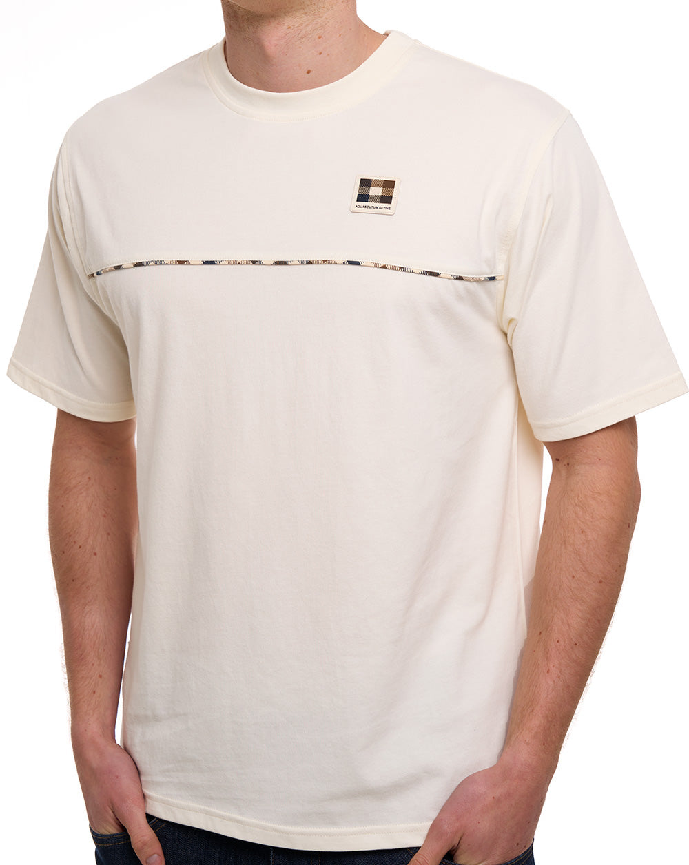 Aquascutum Club Check Piping T-Shirt Off White