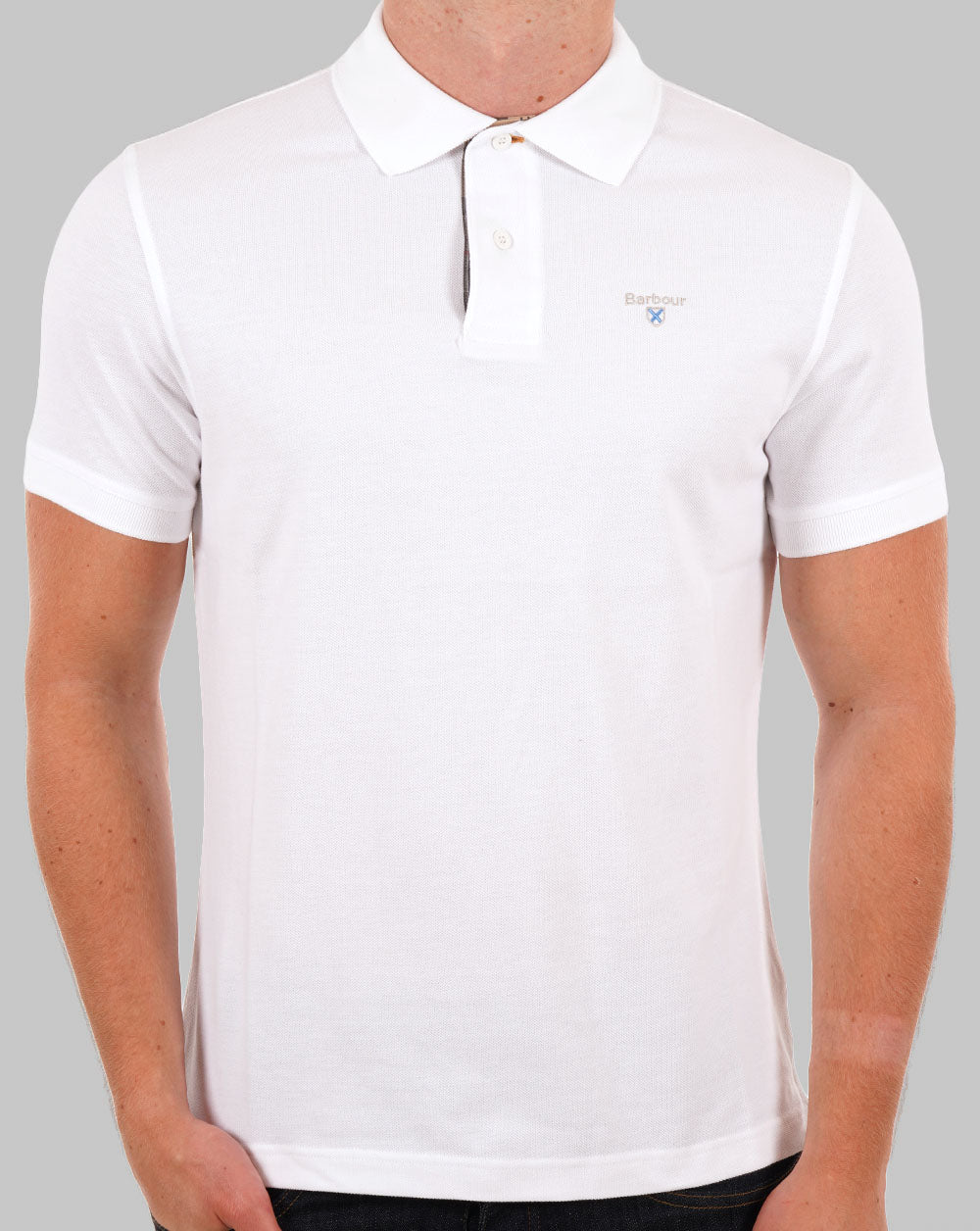 Barbour Tartan Piqué Poloshirt Weiß
