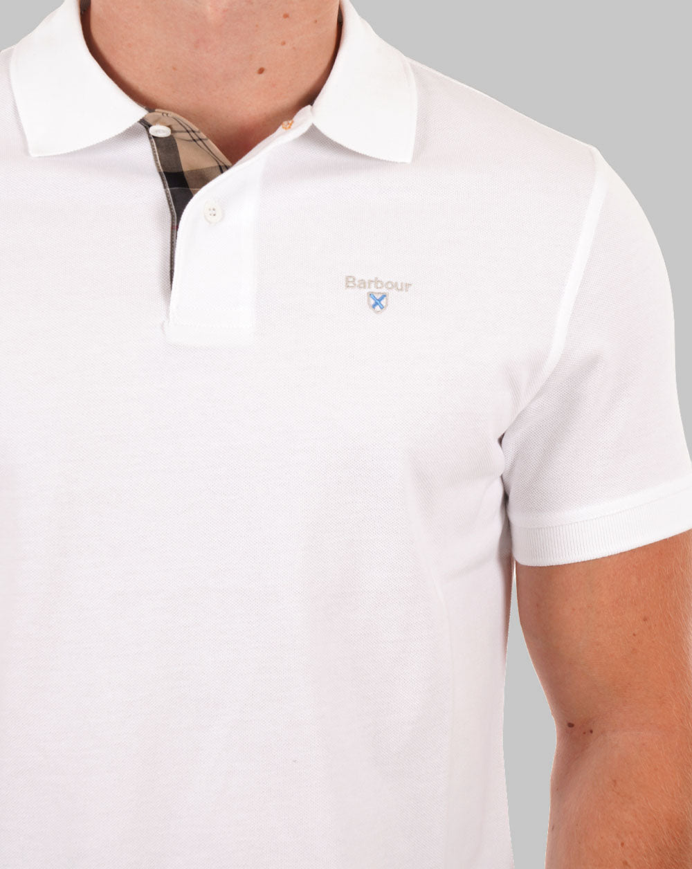 Barbour Tartan Piqué Poloshirt Weiß