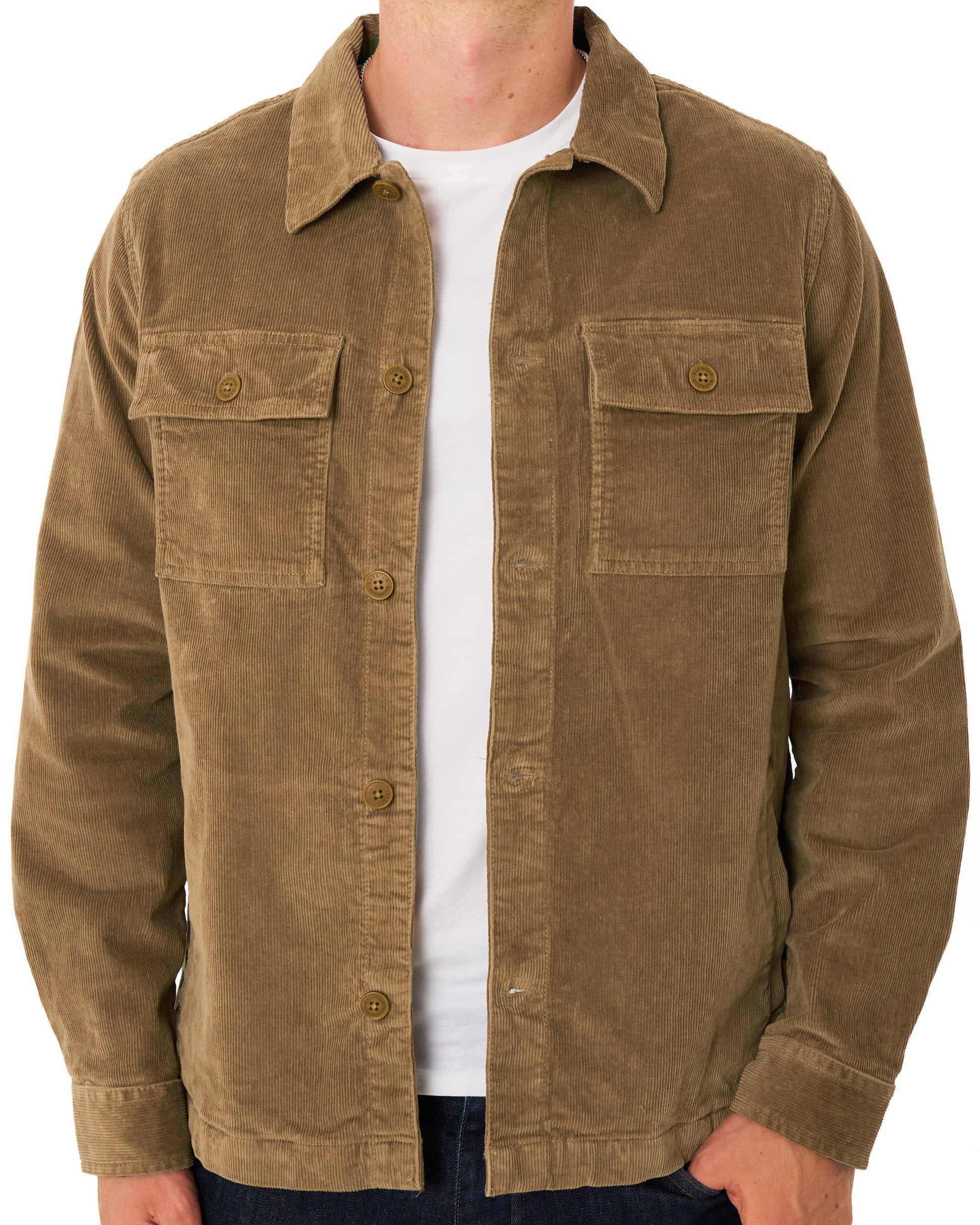 Barbour Tartan Trim Cord Overshirt Sandstone
