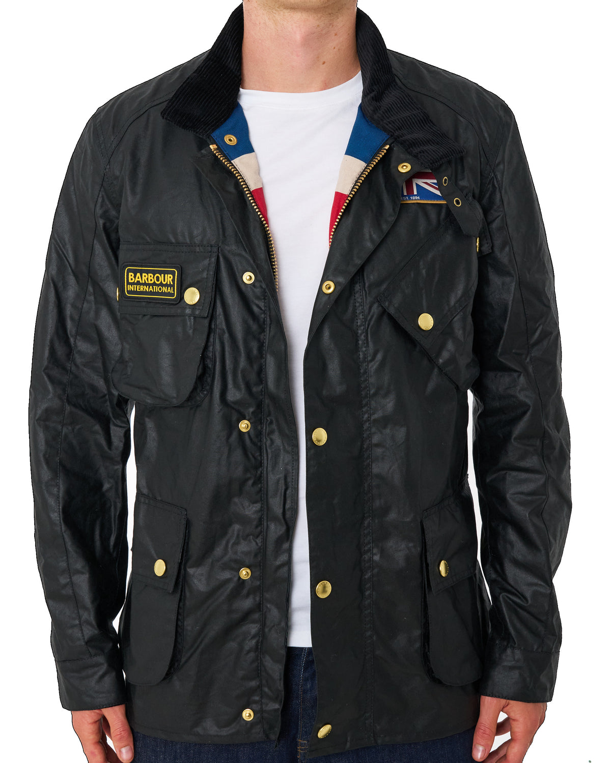 Barbour Union Jack Wachsjacke Schwarz