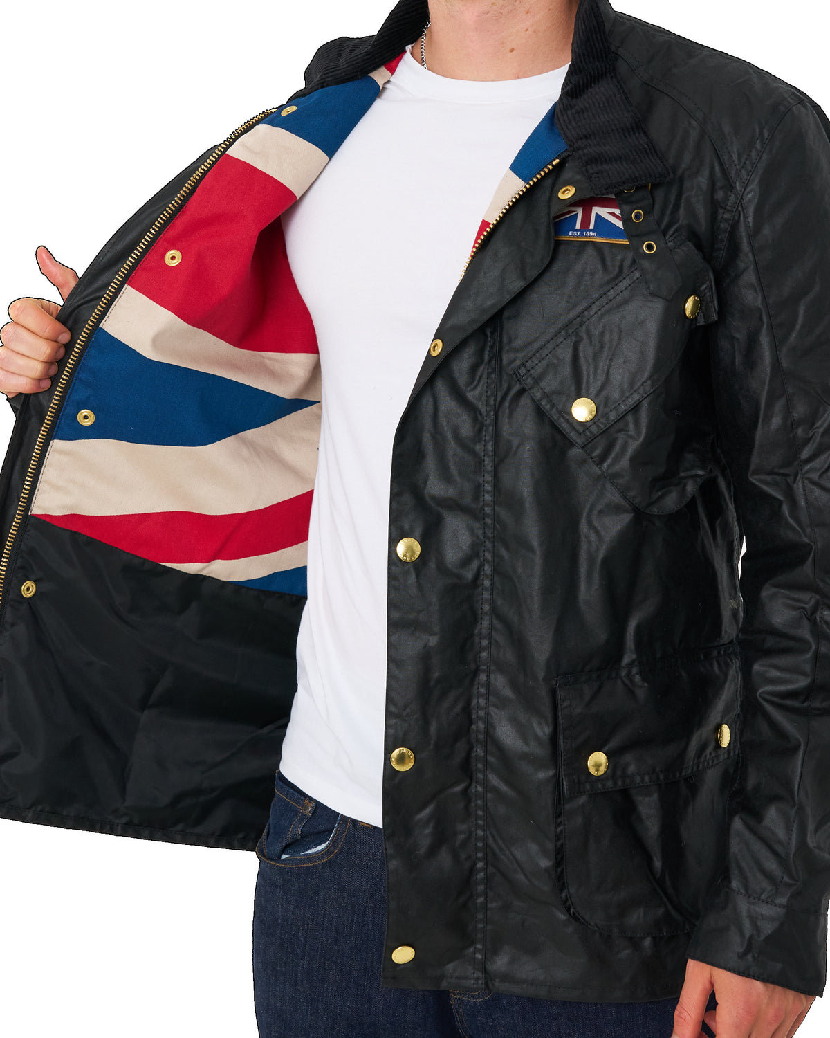 Barbour Union Jack Wachsjacke Schwarz