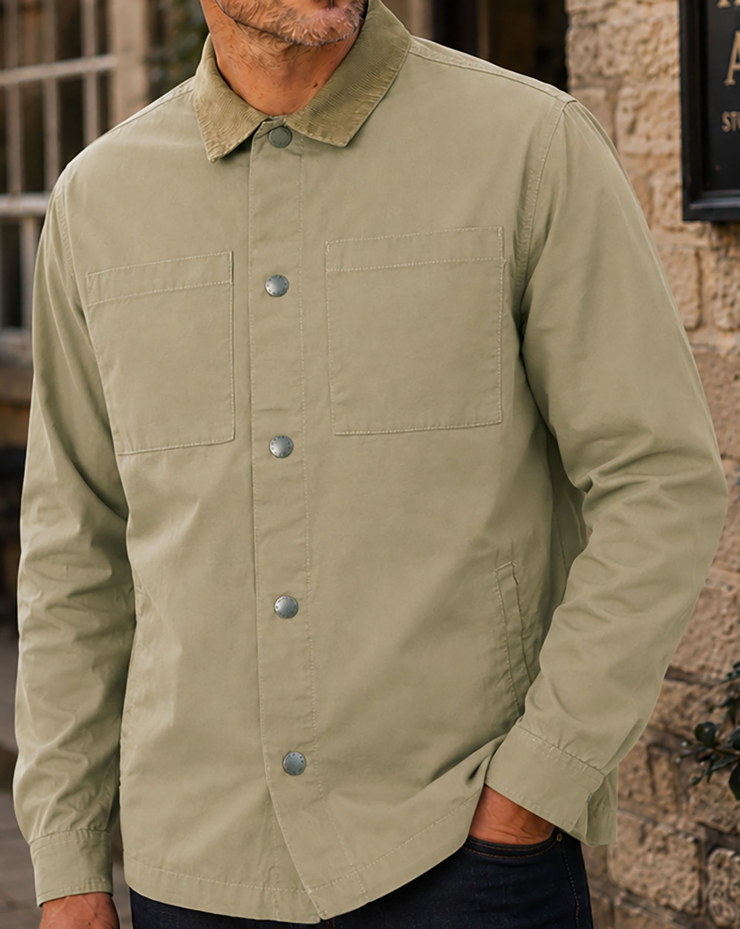 Barbour Cord Collar Twill Overshirt Washed Stone