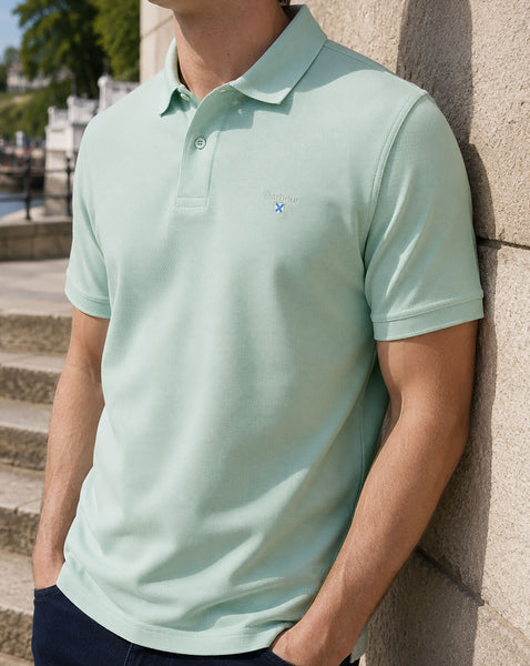 Barbour Tartan Piqué Polo Mintblau