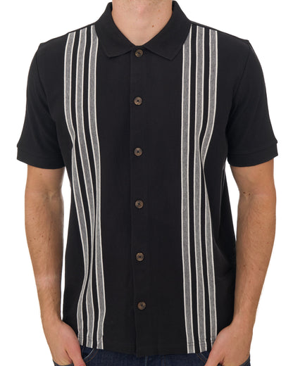 Ben Sherman Birdseye Stripe Button Thru Polo Black