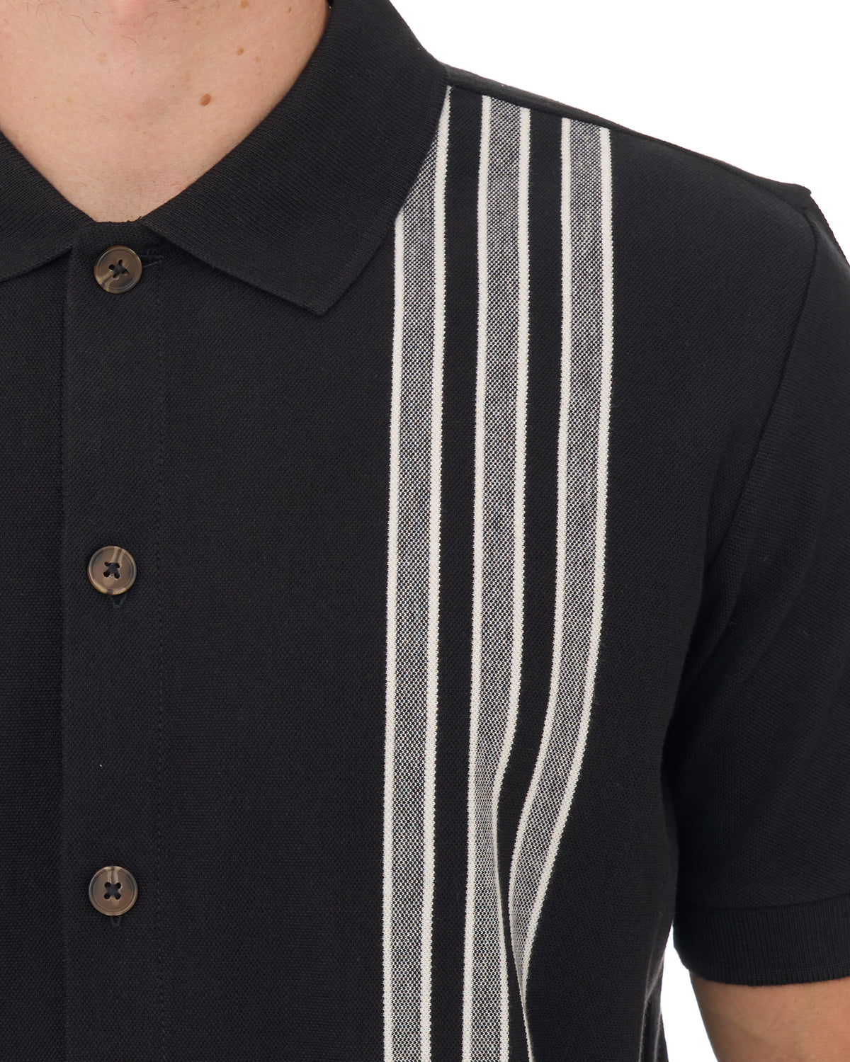 Ben Sherman Birdseye Stripe Button Thru Polo Black