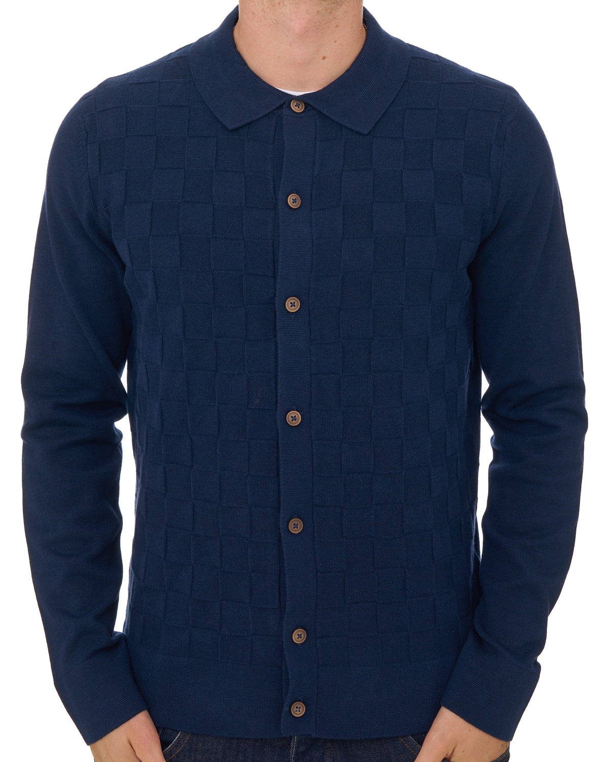 Ben Sherman Checkerboard Knit Shirt Dark Navy