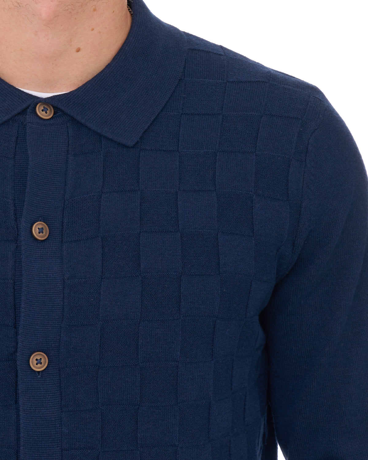 Ben Sherman Checkerboard Knit Shirt Dark Navy