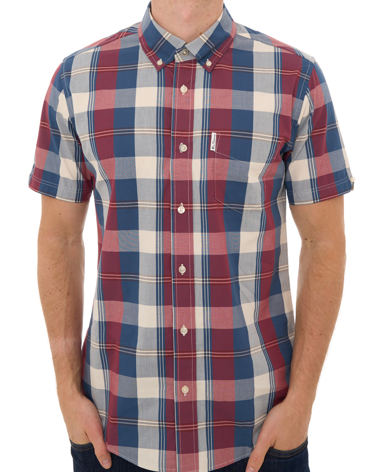 Ben Sherman Gingham Overcheck SS Shirt Dark Red