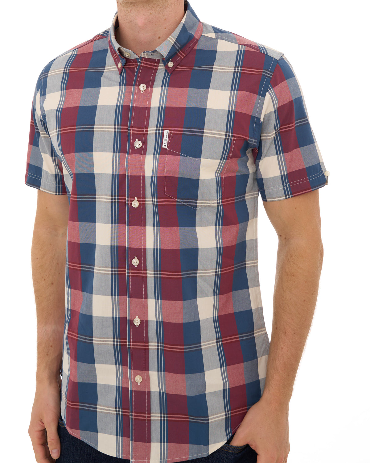 Ben Sherman Gingham Overcheck SS Shirt Dark Red