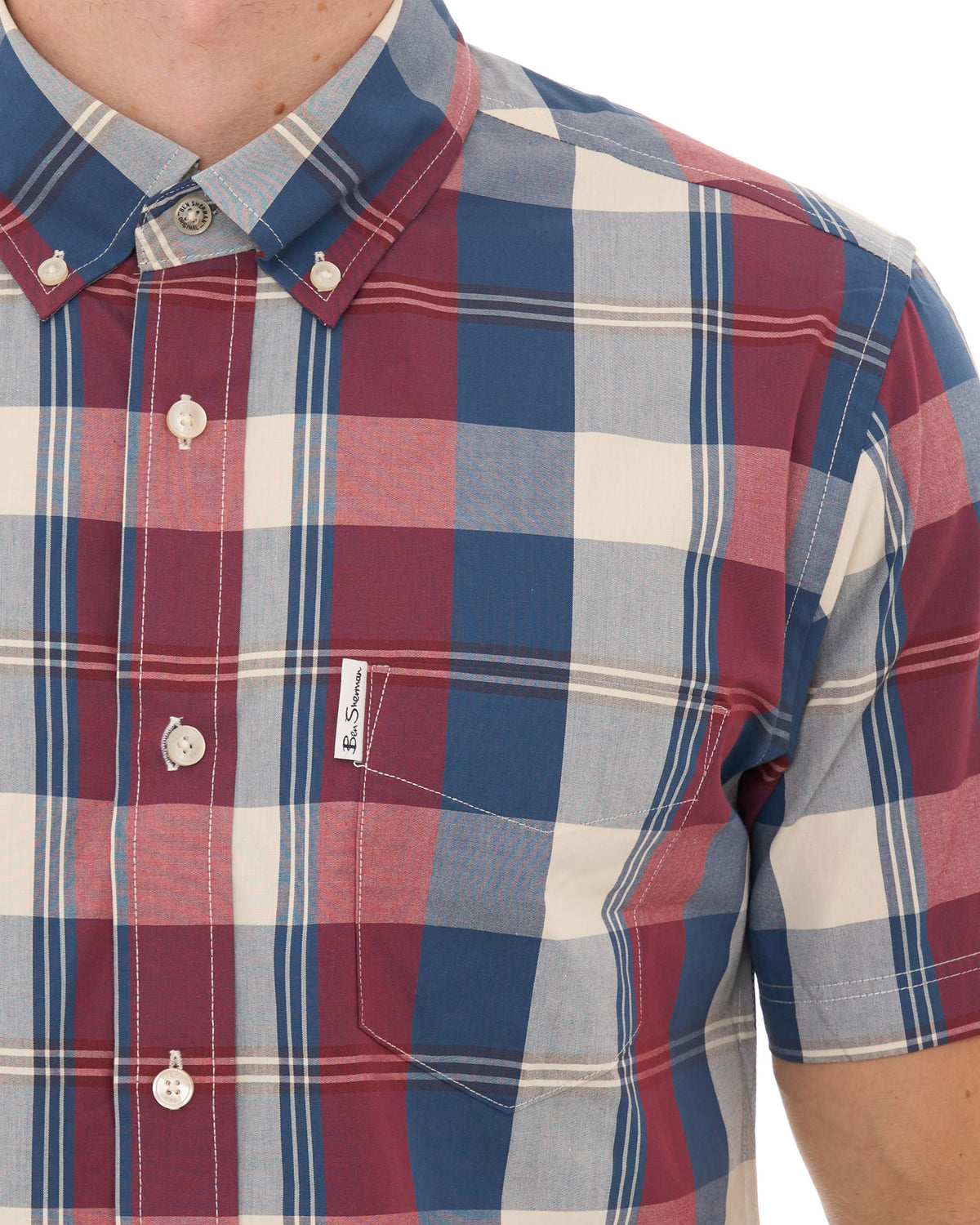 Ben Sherman Gingham Overcheck SS Shirt Dark Red