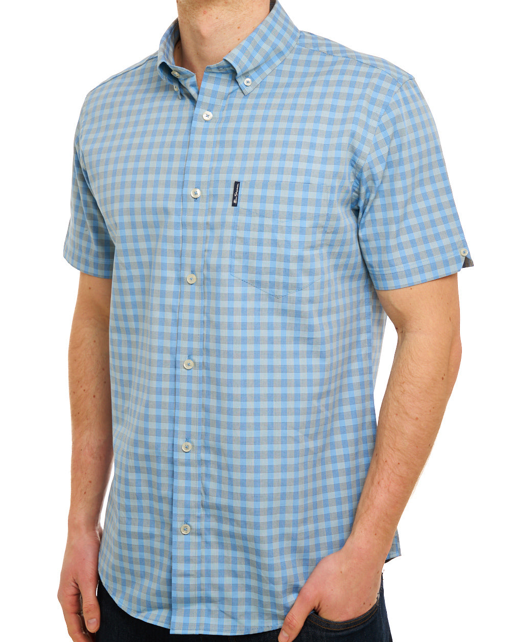 Ben Sherman Linear Gingham SS Shirt Lake Blue