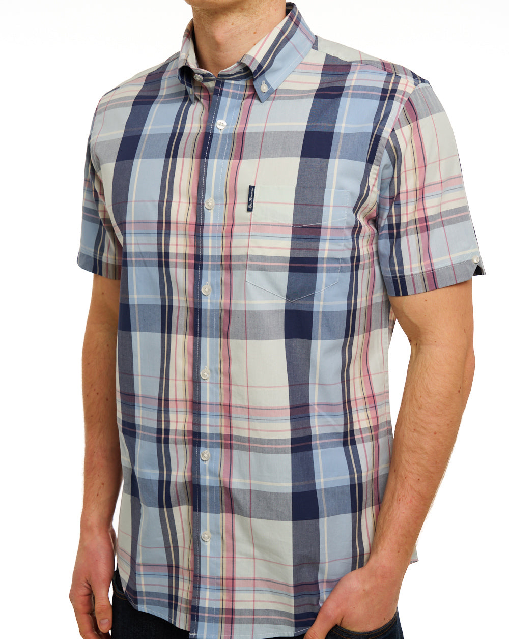 Ben Sherman Oversized Check SS Shirt Blue Grey