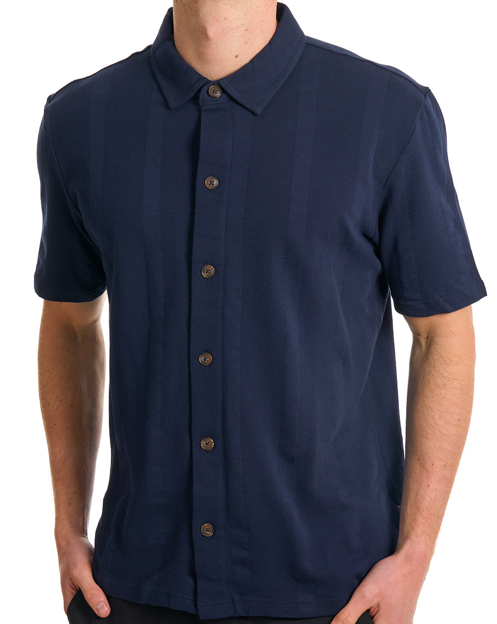 Ben Sherman Hemd mit vertikaler Struktur aus Piqué, Marineblau