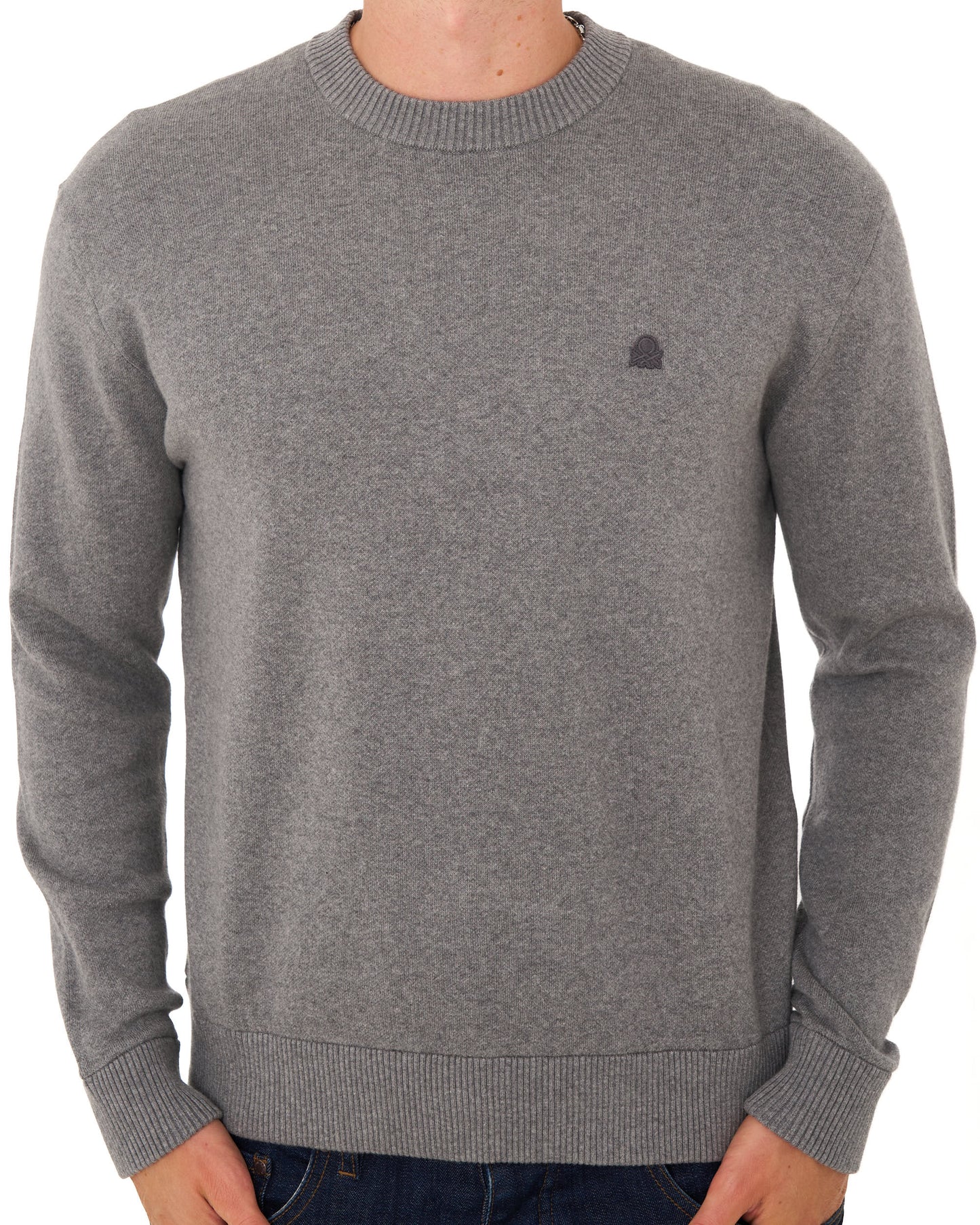 Benetton Crew Knit Jumper Grey Tonal