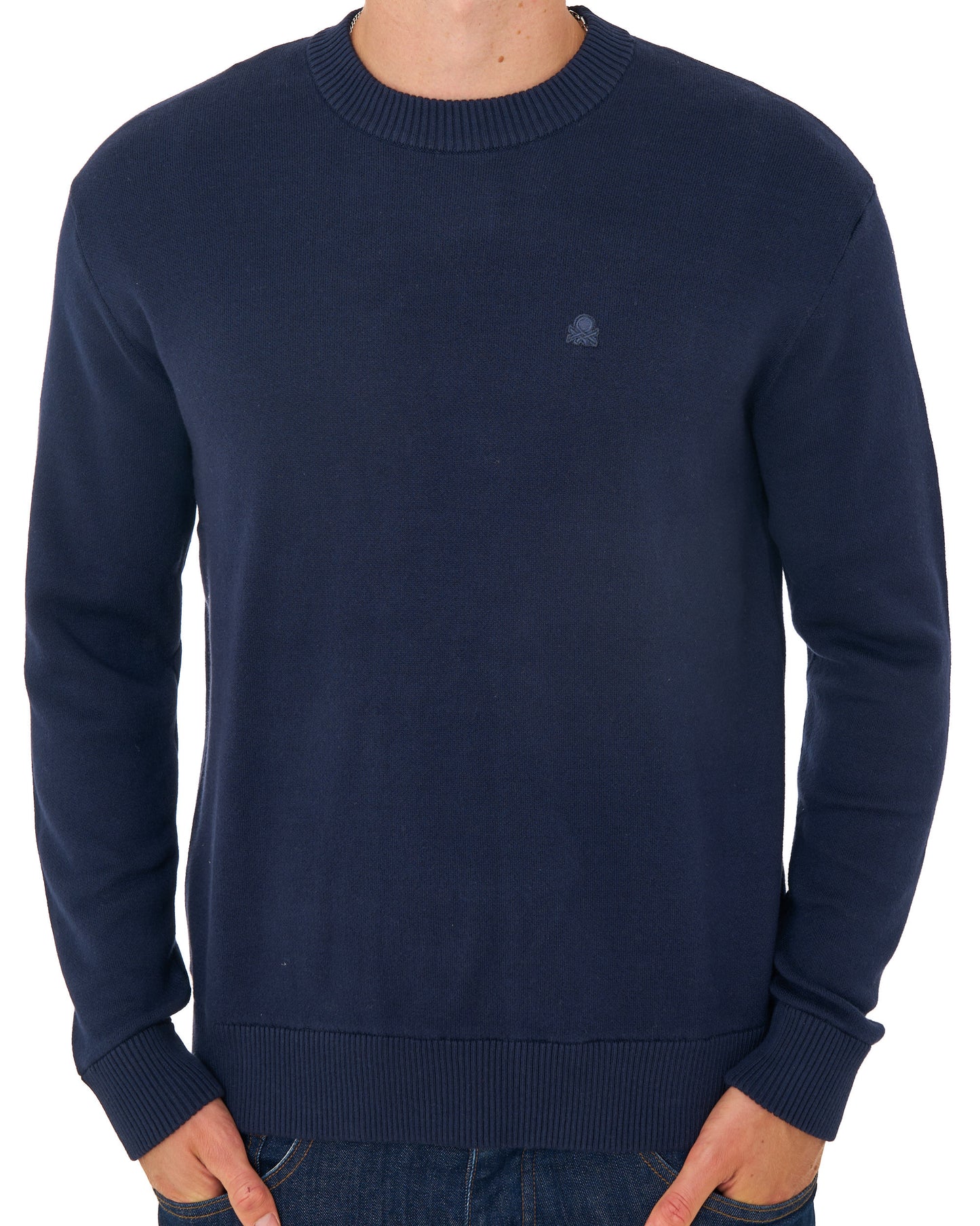 Benetton Crew Knit Jumper Navy Tonal