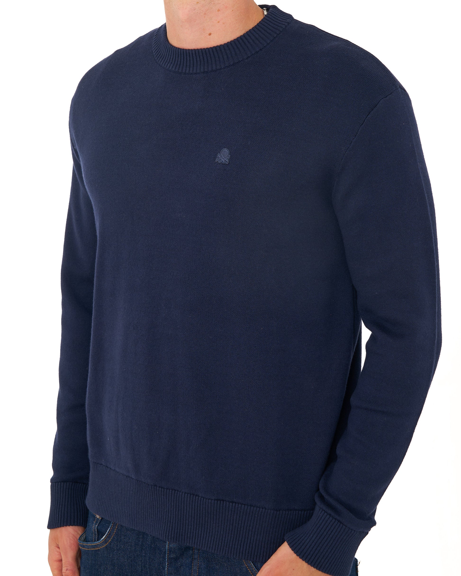 Benetton Crew Knit Jumper Navy Tonal