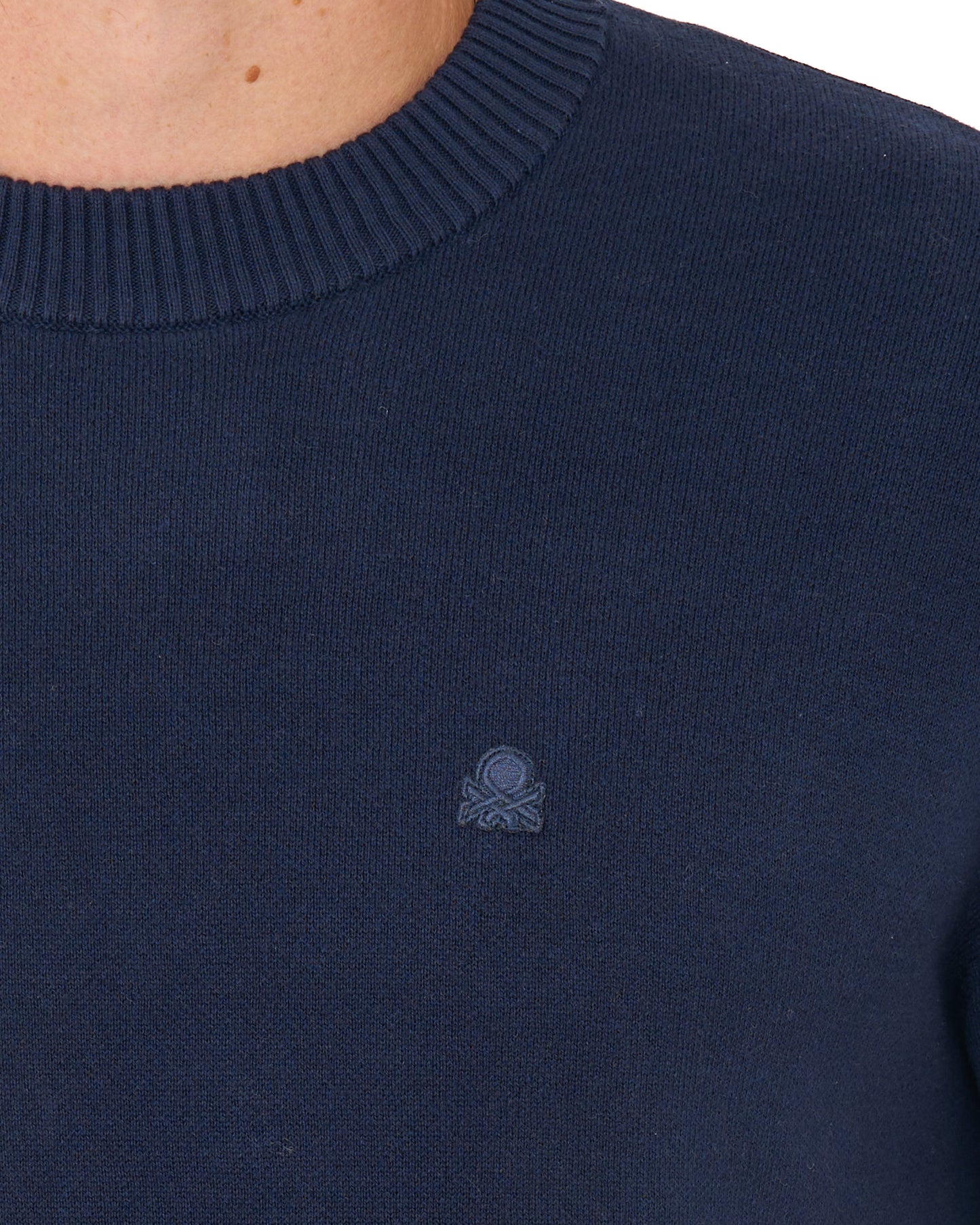 Benetton Crew Knit Jumper Navy Tonal