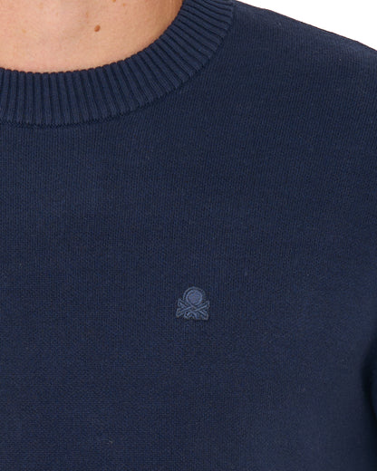 Benetton Crew Knit Jumper Navy Tonal