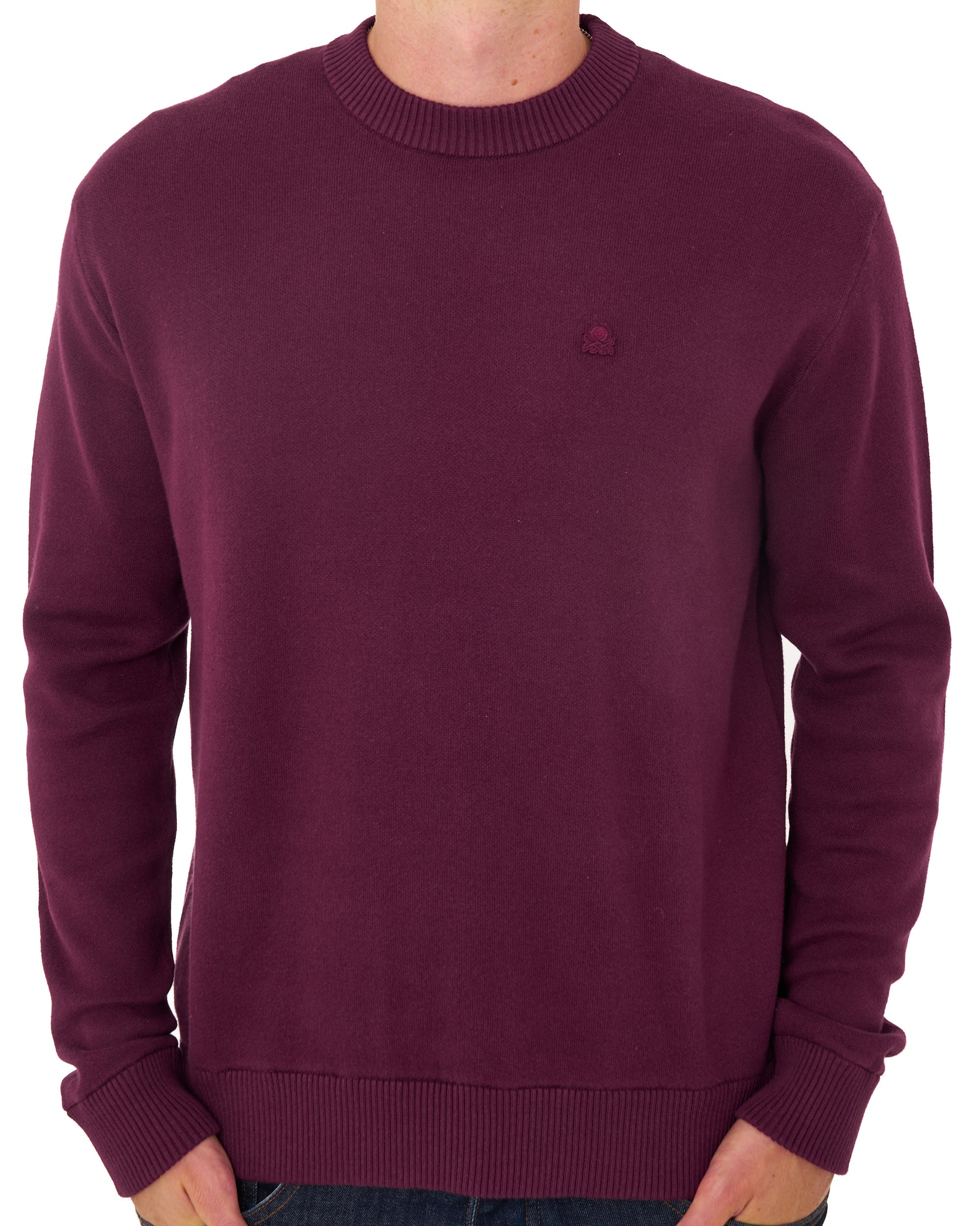 Benetton Crew Knit Jumper Plum Tonal