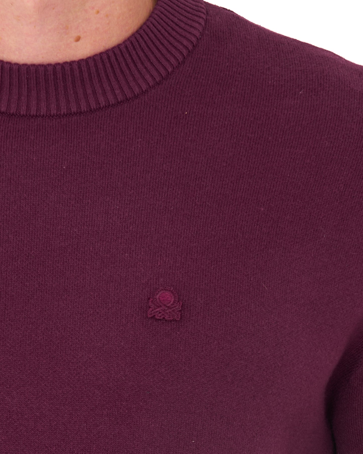 Benetton Crew Knit Jumper Plum Tonal