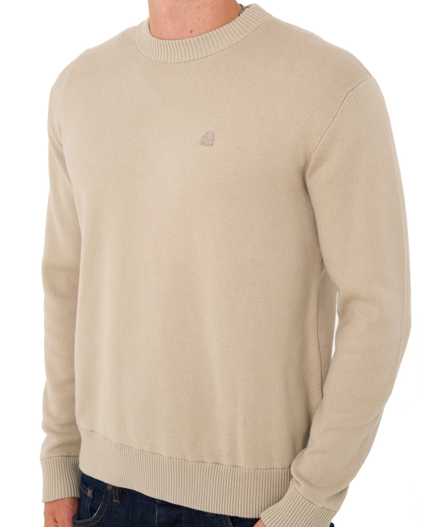 Benetton Crew Knit Jumper Sand Tonal