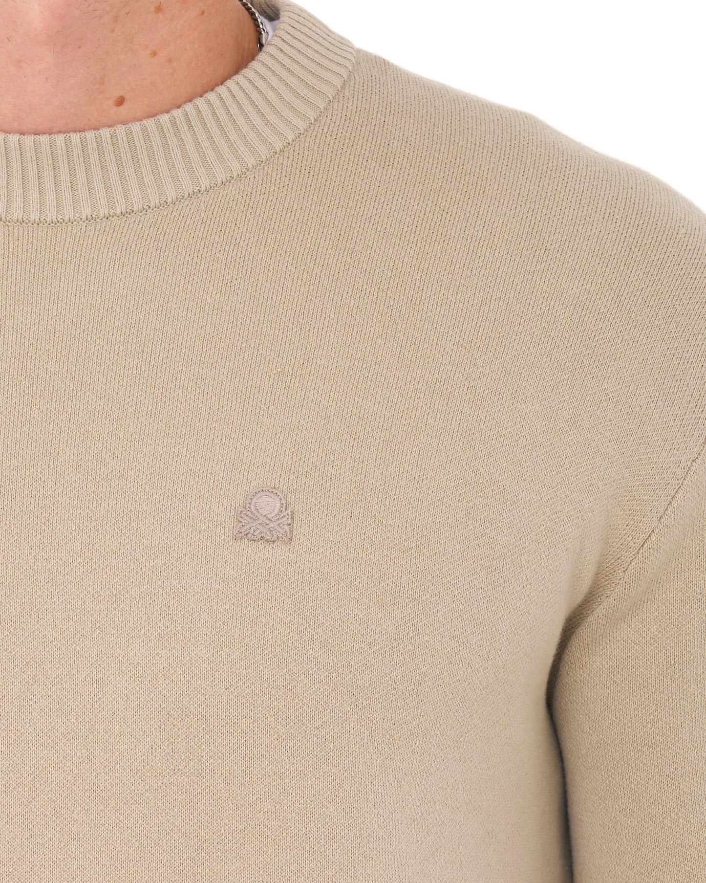 Benetton Crew Knit Jumper Sand Tonal
