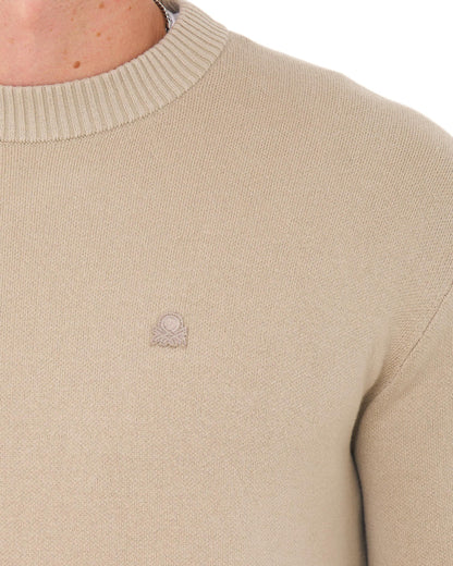 Benetton Crew Knit Jumper Sand Tonal