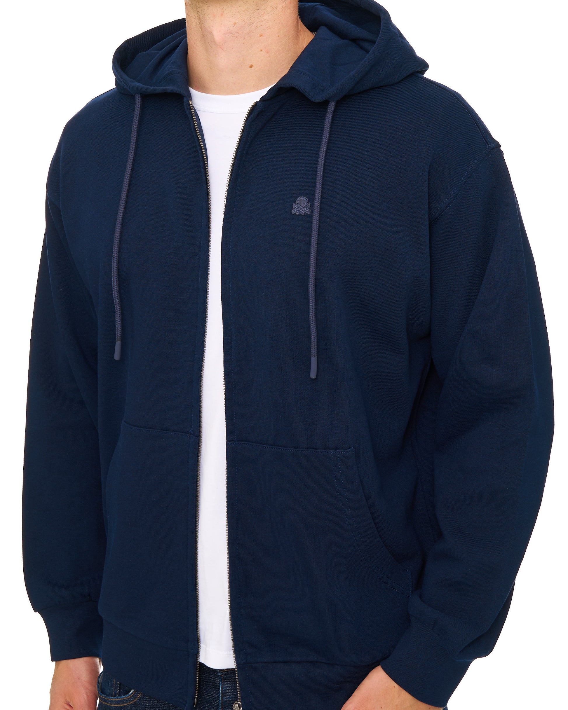 Benetton Full Zip Hoody Tonal Navy