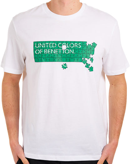 Benetton Jigsaw Logo T-Shirt Weiß/Grün
