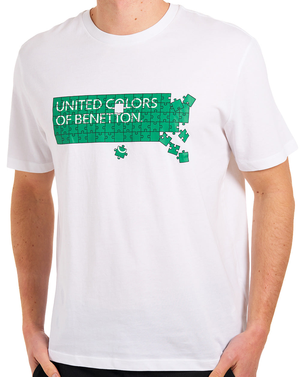 Benetton Jigsaw Logo T-Shirt Weiß/Grün