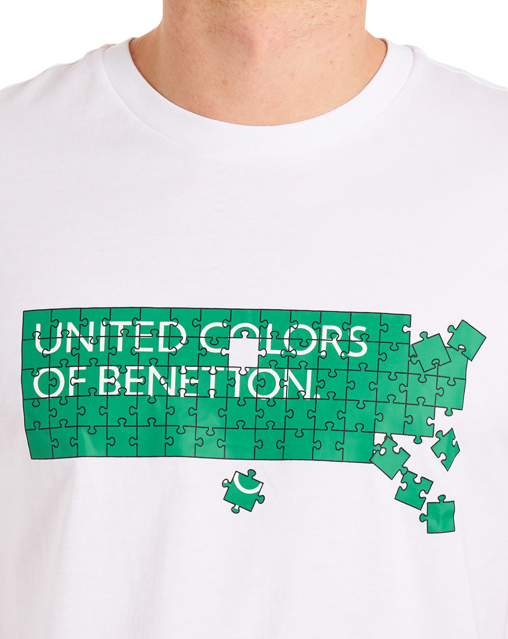Benetton Jigsaw Logo T-Shirt Weiß/Grün