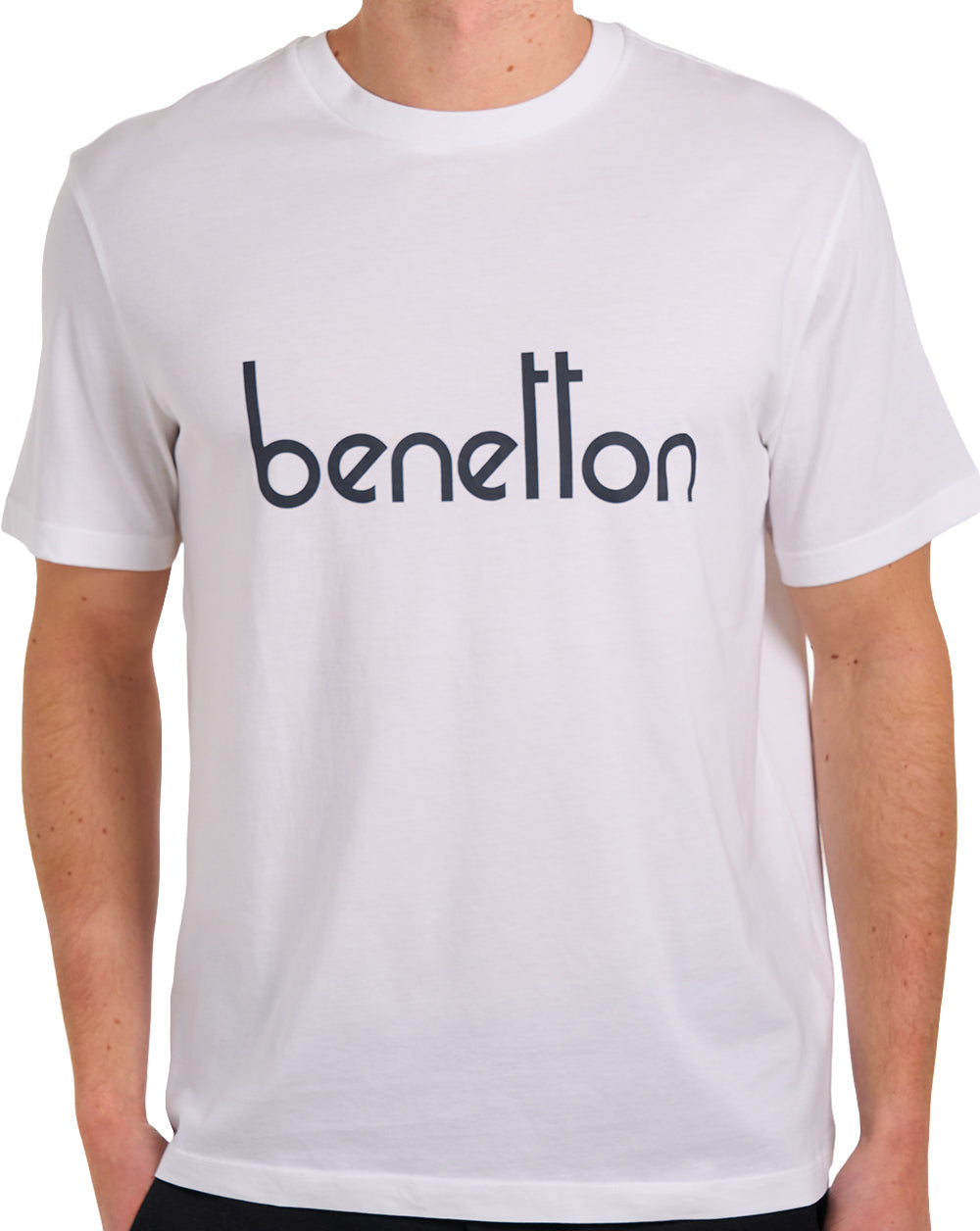 Benetton T-Shirt mit großem Brustlogo, cremefarben