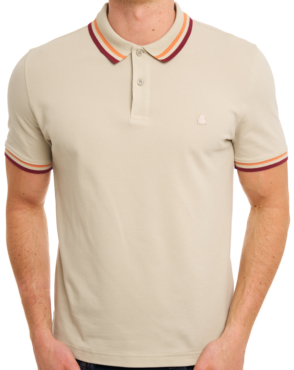 Benetton Maglia Tipped Polo Stone/Orange/Red