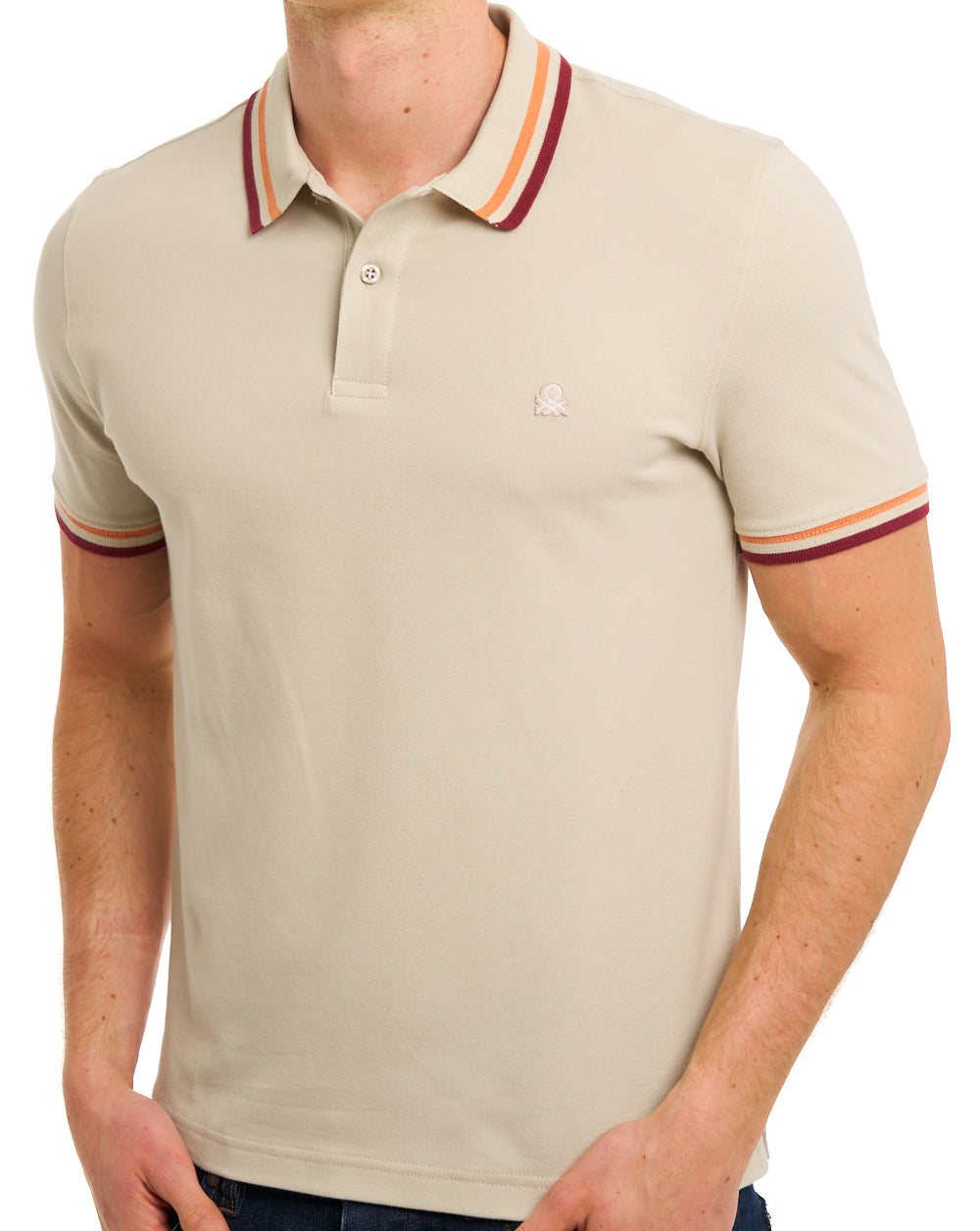 Benetton Maglia Tipped Polo Stone/Orange/Red