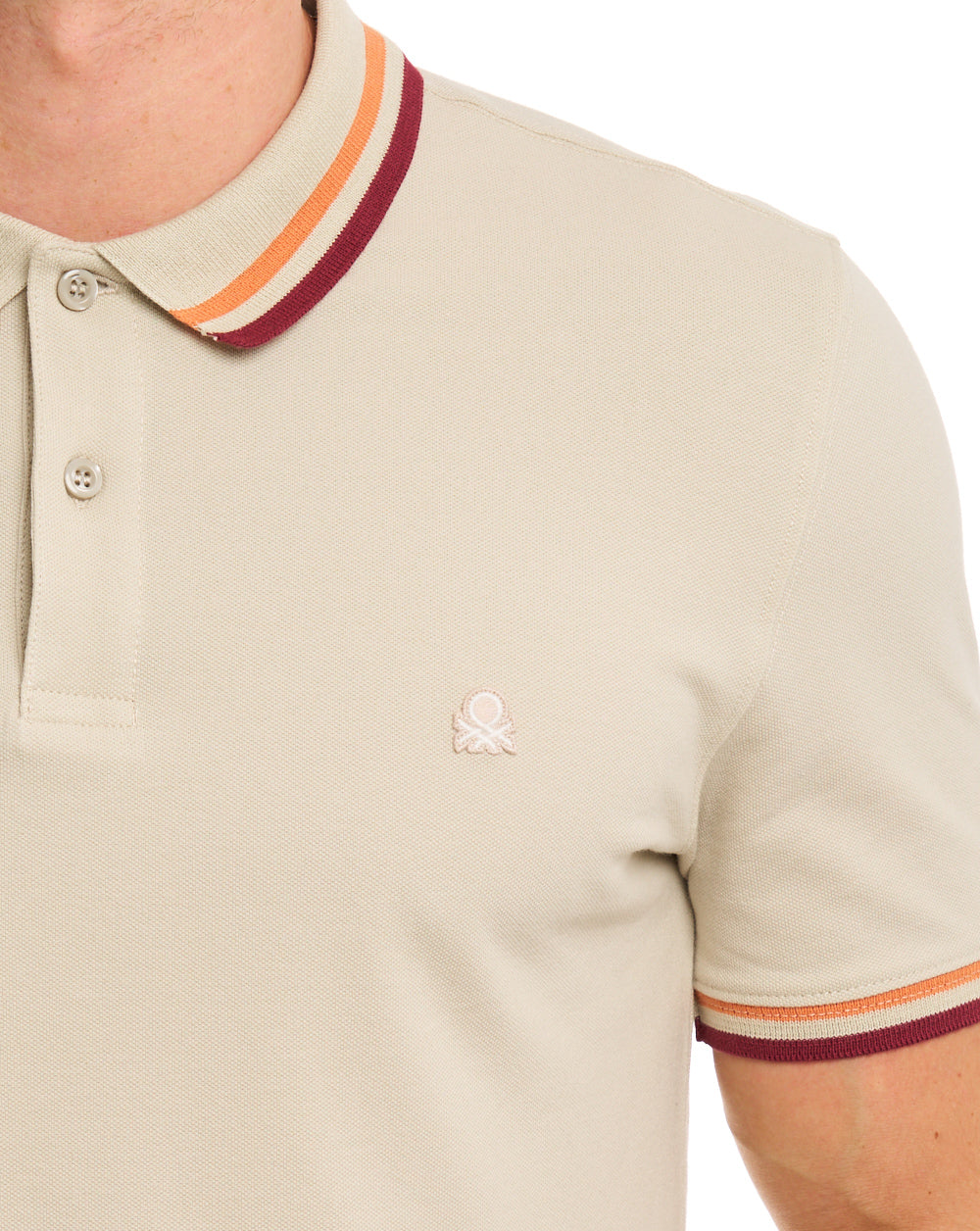 Benetton Maglia Tipped Polo Stone/Orange/Red
