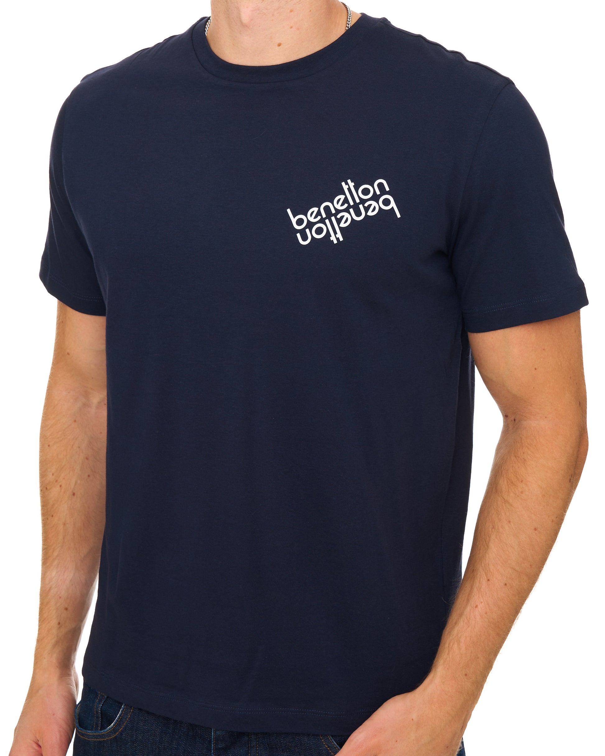 Benetton Mirror Logo T Shirt Navy