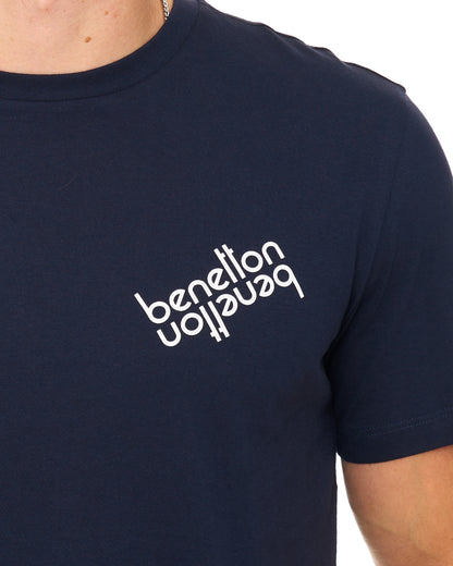 Benetton Mirror Logo T Shirt Navy