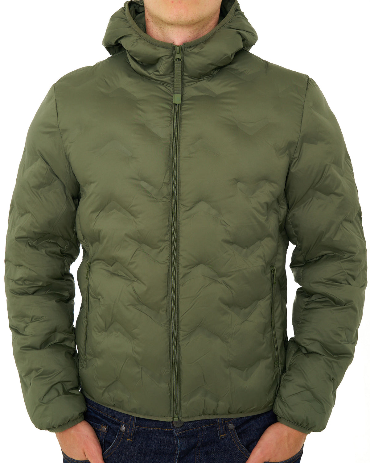 Benetton Quilted Hooded Jacket Khaki Green