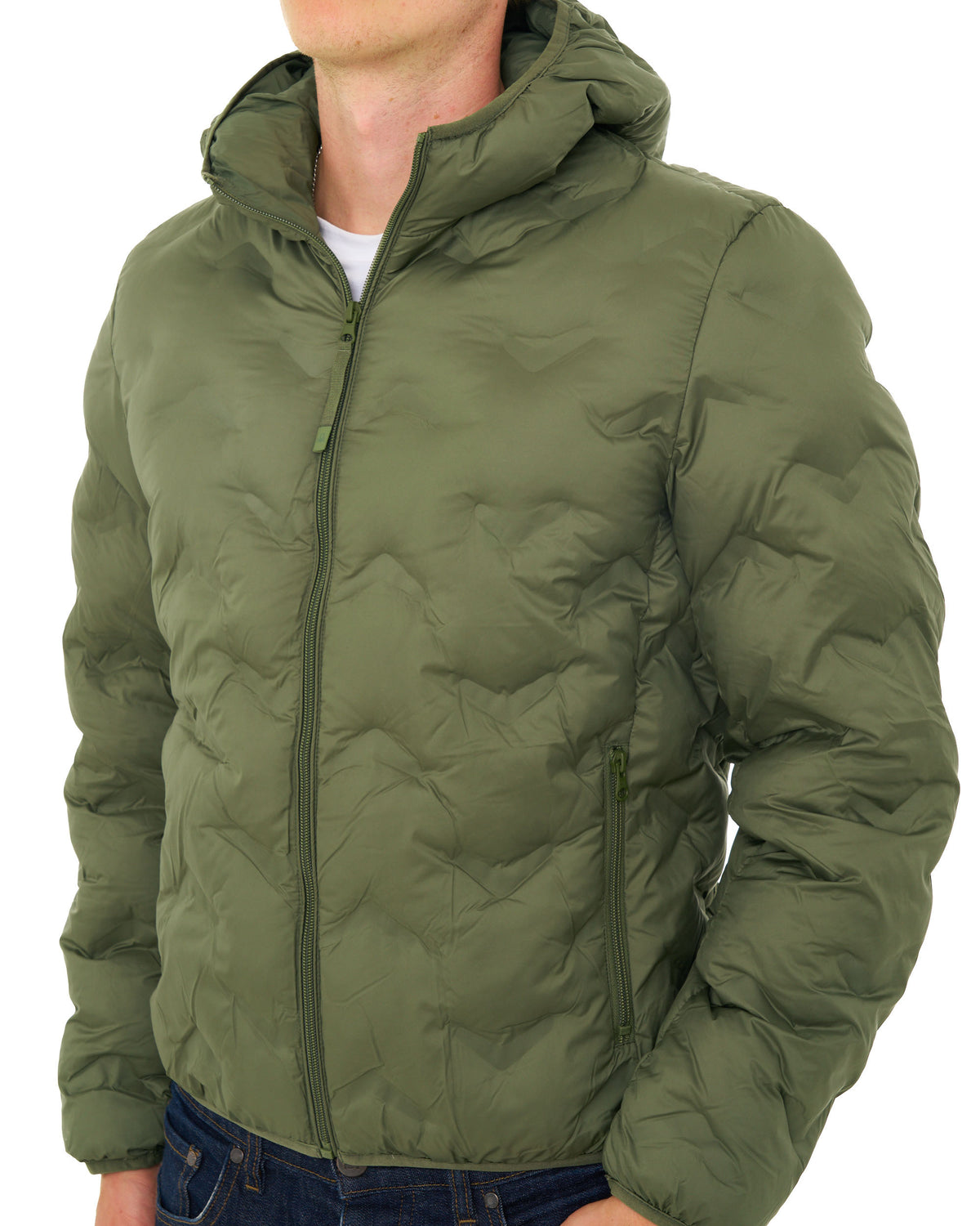 Benetton Quilted Hooded Jacket Khaki Green