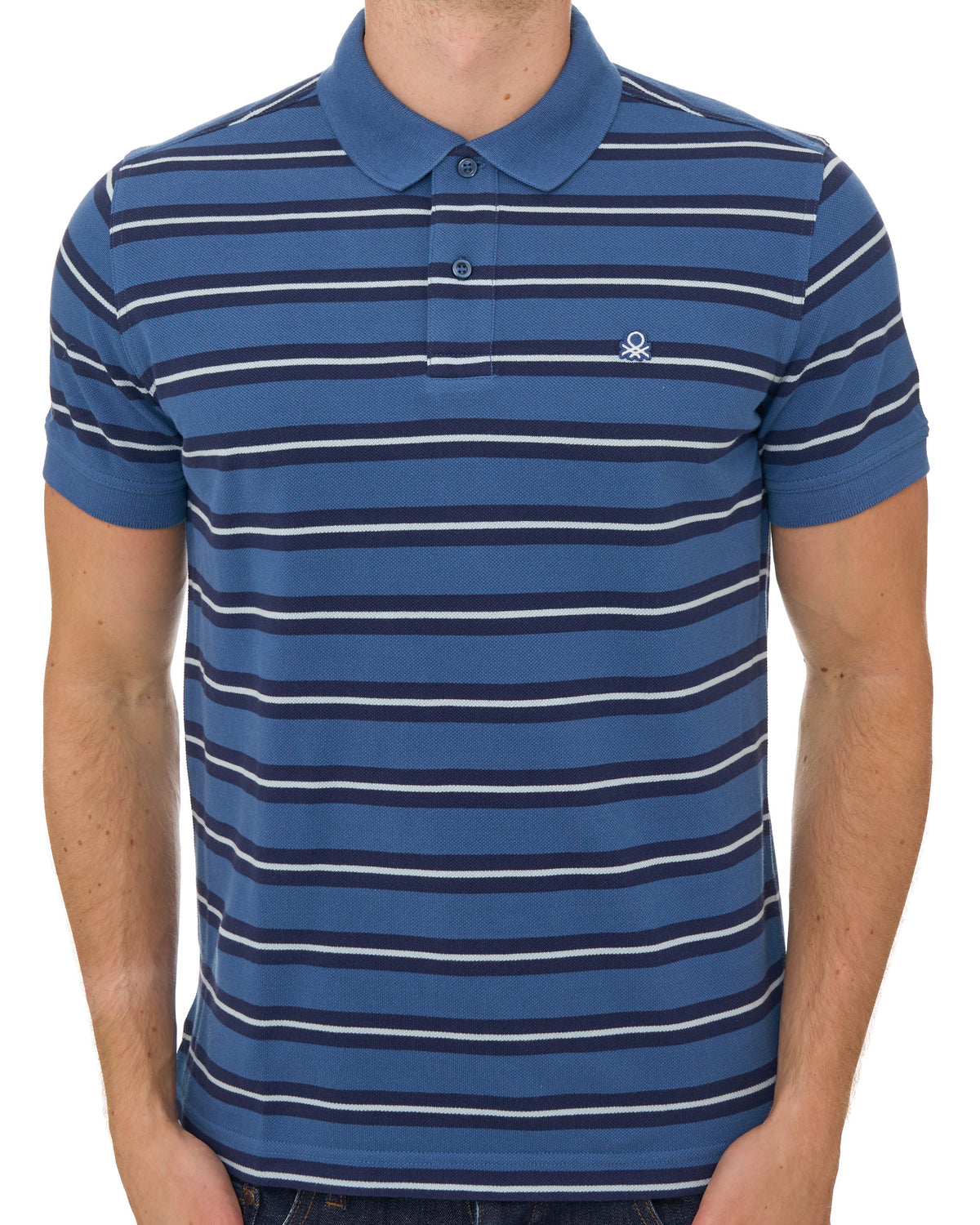 Benetton Striped Polo Shirt Blue/Navy